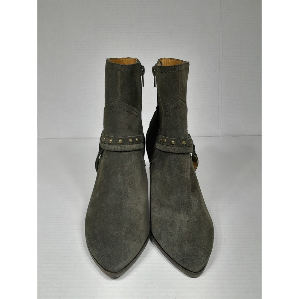 Lucky Brand Boot Womens 7.5 M Studded Ankle Booties Green Suede Harness Western - Picture 3 of 11